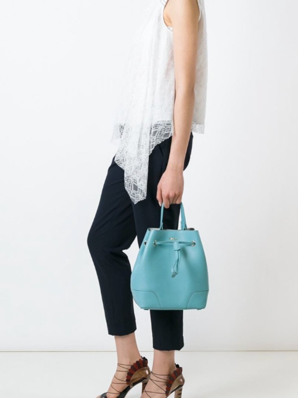 Furla Light Turquoise Leather Drawstring Shoulder Bag